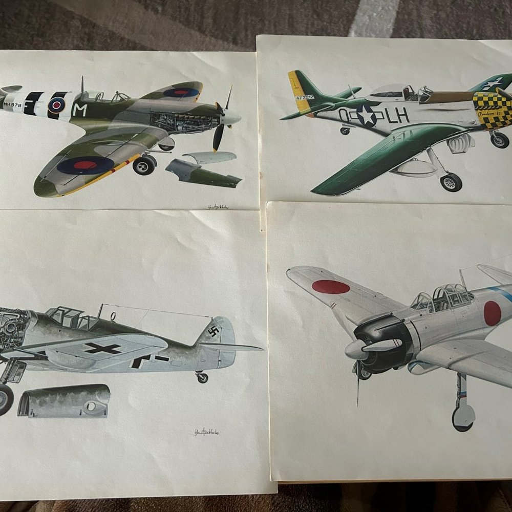 6 Prints of fighter planes of World War II 1979